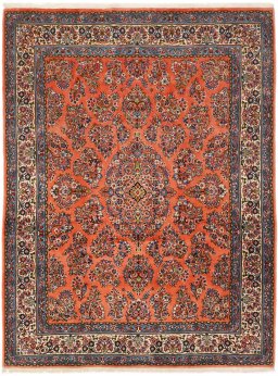 Full view of 1990s Sarough rug from Iran / Persia, 275 × 207 cm in Terracotta tones