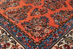 Close-up detail of 1990s Sarough rug from Iran / Persia showing Wool weave