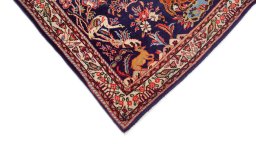Backside of handmade 1960s Sarough rug showing knot structure and weave density