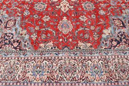 Backside of handmade 2000s Sarough rug showing knot structure and weave density