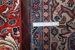 Backside of handmade 2000s Sarough rug showing knot structure and weave density