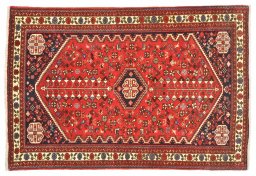 Full view of 2000s Sarough rug from Iran / Persia, 152 × 103 cm in Red tones