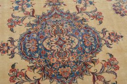 Surface texture of 1950s Sarough rug with natural Cork and intricate pattern