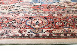Backside of handmade 2000s Sarough rug showing knot structure and weave density