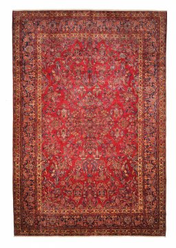 Full view of 1930s Sarough rug from Iran / Persia, 447 × 303 cm in Red tones
