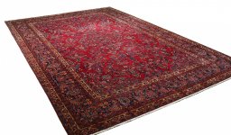 Corner detail of 1930s Sarough rug showing border pattern and Cork pile