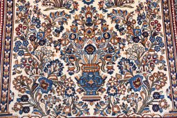 Backside of handmade 2000s Sarough rug showing knot structure and weave density