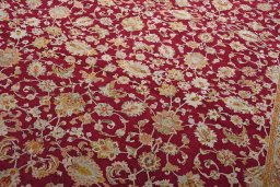 Full view of 1950s Sarough rug from Iran / Persia, 405 × 316 cm in Red tones
