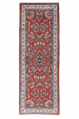 Full view of New Sarough rug from Iran / Persia, 220 × 80 cm in Red tones