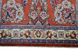 Full view of New Sarough rug from Iran / Persia, 220 × 80 cm in Red tones