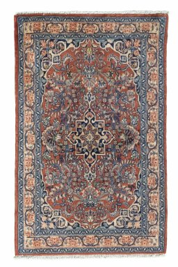 Full view of 2000s Sarough rug from Iran / Persia, 121 × 75 cm in Red tones