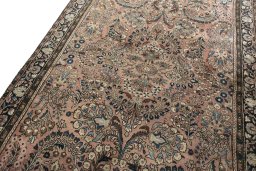Backside of handmade 1930s Sarough rug showing knot structure and weave density