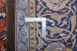 Backside of handmade 2000s Sarough rug showing knot structure and weave density