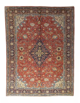 Full view of 2000s Sarough rug from Iran / Persia, 375 × 283 cm in Red tones