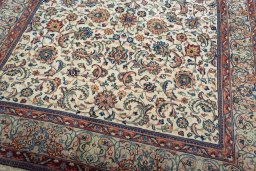 Close-up detail of 2000s Sarough rug from Iran / Persia showing Wool weave