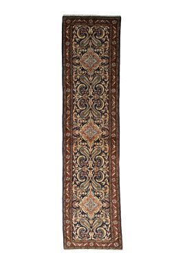 Full view of New Sarough rug from Iran / Persia, 328 × 80 cm in Blue tones