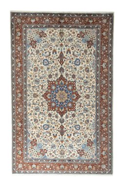 Full view of 2000s Sarough rug from Iran / Persia, 321 × 203 cm in Beige tones