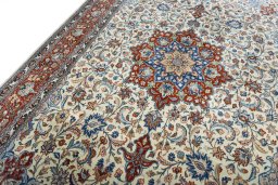 Backside of handmade 2000s Sarough rug showing knot structure and weave density
