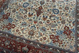 Close-up detail of 2000s Sarough rug from Iran / Persia showing Wool weave