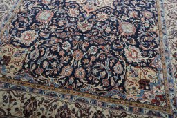 Close-up detail of 2000s Sarough rug from Iran / Persia showing Wool weave