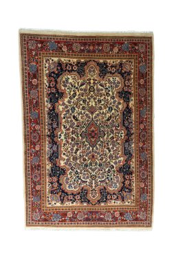 Full view of New Sarough rug from Iran / Persia, 201 × 137 cm in Beige tones