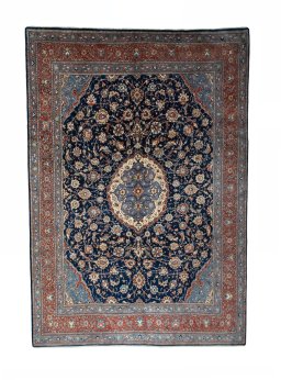 Full view of New Sarough rug from Iran / Persia, 411 × 286 cm in Blue tones