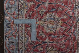 Backside of handmade 2000s Sarough rug showing knot structure and weave density