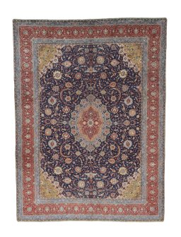 Full view of 2000s Sarough rug from Iran / Persia, 417 × 312 cm in Blue tones