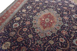Backside of handmade 2000s Sarough rug showing knot structure and weave density