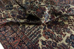Surface texture of 1930s Sarough rug with natural Wool and intricate pattern