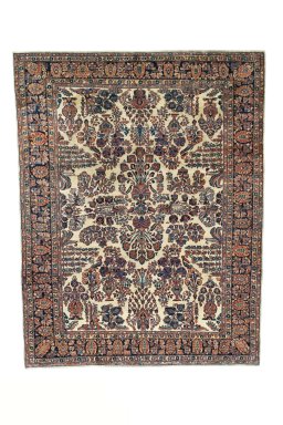Full view of 1930s Sarough rug from Iran / Persia, 352 × 274 cm in Beige tones
