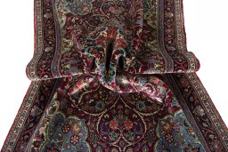 Surface texture of 1970s Sarough rug with natural Wool and intricate pattern