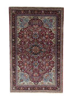 Full view of 1970s Sarough rug from Iran / Persia, 202 × 127 cm in Red tones