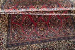 Close-up detail of 1970s Sarough rug from Iran / Persia showing Wool weave
