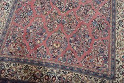 Close-up detail of 1970s Sarough rug from Iran / Persia showing Wool weave
