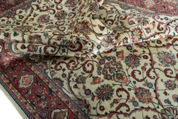 Surface texture of 1970s Sarough rug with natural Wool and intricate pattern