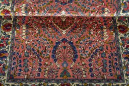 Corner detail of 2000s Sarough rug showing border pattern and Wool pile