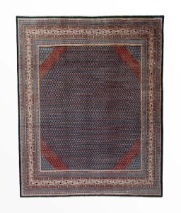 Full view of 1970s Sarough rug from Iran / Persia, 310 × 252 cm in Blue tones