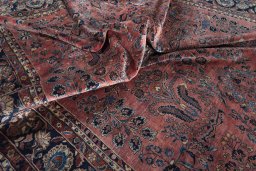 Surface texture of 1930s Sarough rug with natural Cork and intricate pattern