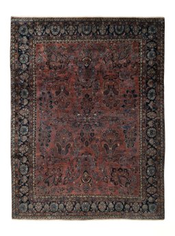 Full view of 1930s Sarough rug from Iran / Persia, 407 × 310 cm in Red tones