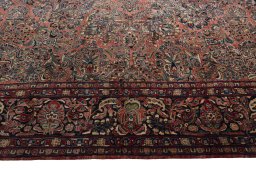 Corner detail of 1930s Sarough rug showing border pattern and Cork pile
