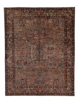 Full view of 1930s Sarough rug from Iran / Persia, 457 × 365 cm in Red tones