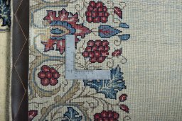Close-up detail of 1970s Sarough rug from Iran / Persia showing Wool weave