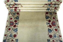 Full view of 1970s Sarough rug from Iran / Persia, 610 × 107 cm in Beige tones
