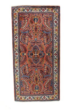 Full view of 2000s Sarough rug from Iran / Persia, 128 × 65 cm in Red tones