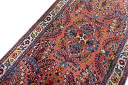 Backside of handmade 2000s Sarough rug showing knot structure and weave density