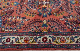 Close-up detail of 2000s Sarough rug from Iran / Persia showing Wool weave