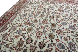 Backside of handmade 2000s Sarough rug showing knot structure and weave density