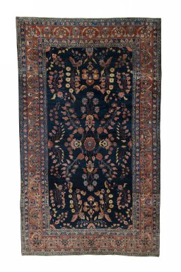 Full view of 1930s Sarough rug from Iran / Persia, 363 × 218 cm in Blue tones