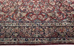 Corner detail of 1950s Sarough rug showing border pattern and Wool pile